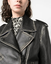 Load image into Gallery viewer, Women&#39;s Black Distressed Vintage Leather Jacket
