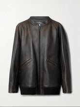 Load image into Gallery viewer, Women&#39;s Black Distressed Vintage Leather Jacket
