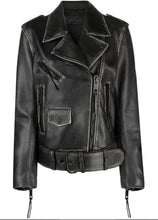 Load image into Gallery viewer, Women&#39;s Black Distressed Vintage Leather Jacket
