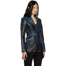 Load image into Gallery viewer, Women&#39;s Blue Distressed Leather Blazer
