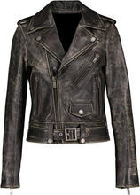 Load image into Gallery viewer, Women&#39;s Distressed Black Vintage Leather Jacket
