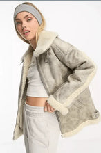 Load image into Gallery viewer, Women&#39;s White Distressed Shearling Leather Bomber Jacket
