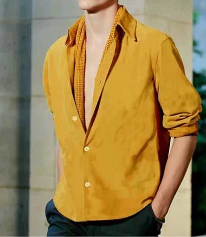 Yellow Suede Leather Shirt Jacket for Men