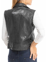 Load image into Gallery viewer, Women’s Asymmetric Black Lambskin Leather Vest
