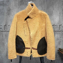 Load image into Gallery viewer, Best mens wool lined shearling leather jacket with full zip closure and turn down collar by Glory Store UK
