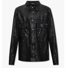 Load image into Gallery viewer, Stylish Black Creased Lambskin Leather Men&#39;s Shirt
