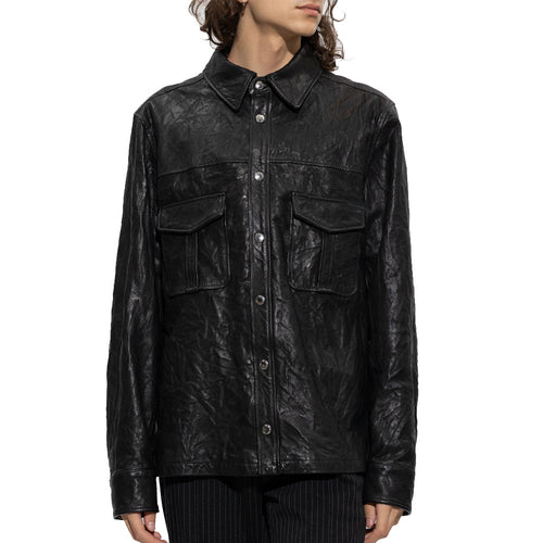 Black Lambskin Leather Shirt for Men
