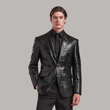 Load image into Gallery viewer, Black Crocodile Embossed Leather Blazer for Men
