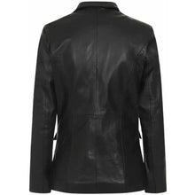 Load image into Gallery viewer, Women's Black Lambskin Leather Blazer with Notch Lapel in Classic Fit Style
