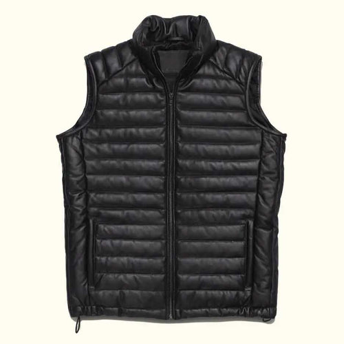 Black Men’s Leather Puffer Vest