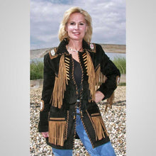 Load image into Gallery viewer, Black Suede Fringe Jacket for Women
