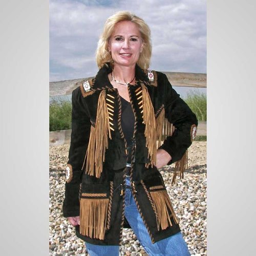 Black Suede Fringe Jacket for Women