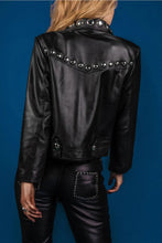 Load image into Gallery viewer, Black Women&#39;s Punk Silver Spiked Studded Biker Leather Jacket
