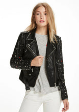 Load image into Gallery viewer, Black Women&#39;s Spiked Studded Leather Motorcycle Jacket
