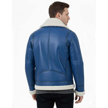 Load image into Gallery viewer, Men Blue Sheepskin B3 Bomber Jacket In Aviator Style With Real Shearling Lining
