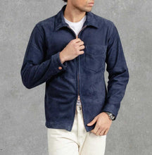 Load image into Gallery viewer, Blue Suede Cafe Racer Leather Jacket for Men
