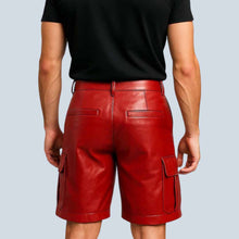 Load image into Gallery viewer, Bold Red Leather Cargo Shorts for Men
