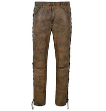 Load image into Gallery viewer, Brown Biker Leather Trousers for Men
