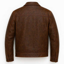 Load image into Gallery viewer, Men’s Classic Brown Distressed Bomber Leather Jacket
