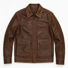 Load image into Gallery viewer, Men’s Classic Brown Distressed Bomber Leather Jacket
