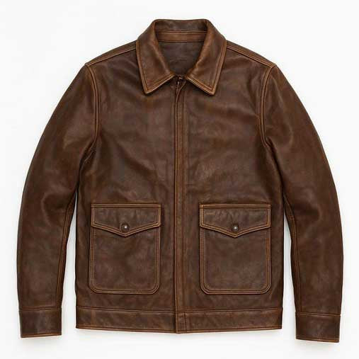 Men’s Classic Brown Distressed Bomber Leather Jacket