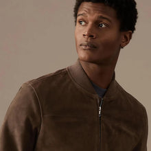 Load image into Gallery viewer, Brown suede Bomber Jacket For Men
