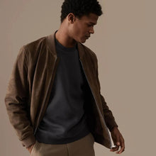 Load image into Gallery viewer, Brown suede Bomber Jacket For Men
