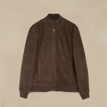 Load image into Gallery viewer, Brown suede Bomber Jacket For Men
