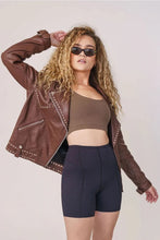 Load image into Gallery viewer, Brown Women&#39;s Spiked Studded Silver Biker Leather Jacket
