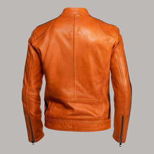 Load image into Gallery viewer, Burnt Orange Sheepskin Leather Biker Jacket for Men
