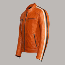 Load image into Gallery viewer, Burnt Orange Sheepskin Leather Biker Jacket for Men
