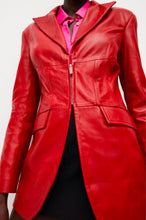 Load image into Gallery viewer, Red Leather Blazer for Women with Zipper Closure
