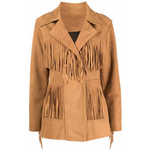 Load image into Gallery viewer, Women's Camel Suede Blazer with Fringe Detail in Classic Western Style
