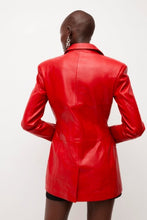 Load image into Gallery viewer, Red Leather Blazer for Women with Zipper Closure
