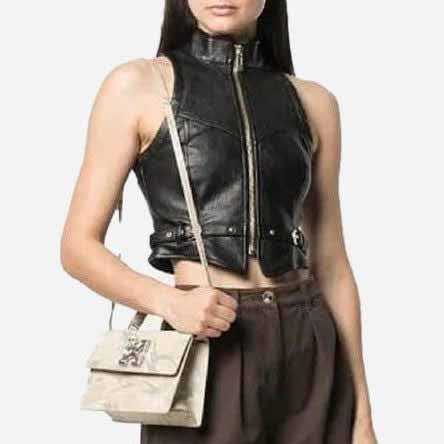 custom womens leather vest in black