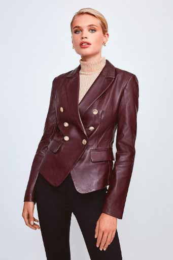 custom womens mahogany red leather blazer