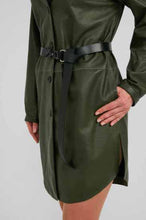 Load image into Gallery viewer, designer womens khaki leather coat with belted waist
