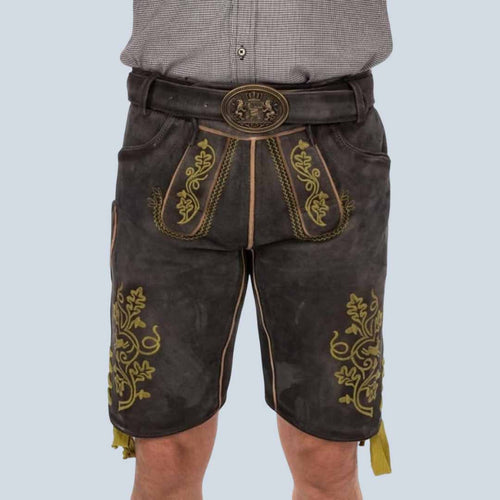 Traditional German Lederhosen Leather Shorts - Oktoberfest Costume for Men