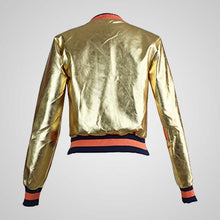 Load image into Gallery viewer, Golden Collar Bomber Jacket for Women back view
