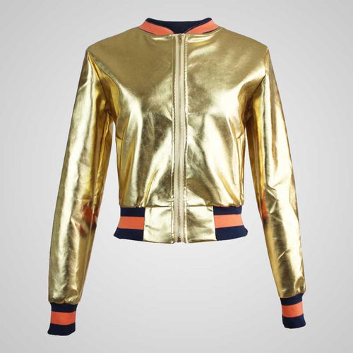 Golden Collar Bomber Jacket for Women