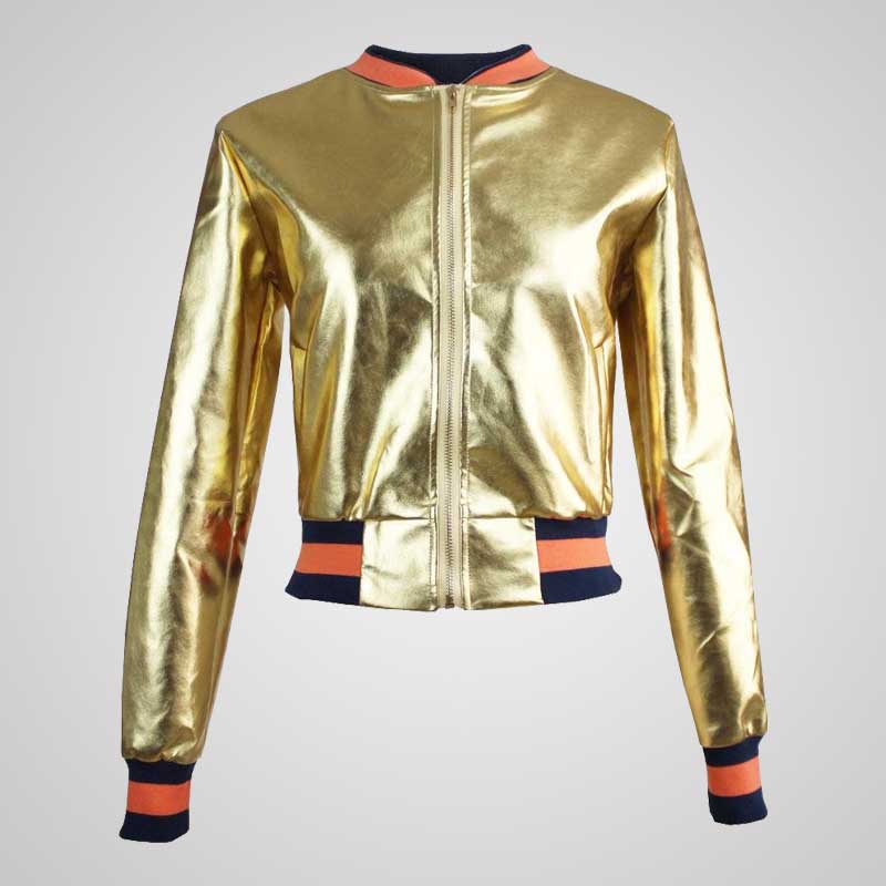 Golden Collar Bomber Jacket for Women