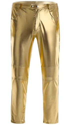 Golden Metallic Leather Straight Pants