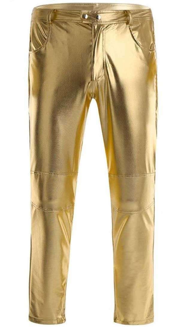 Golden Metallic Leather Straight Pants