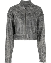 Load image into Gallery viewer, Gray Distressed Vintage Leather Jacket for Women
