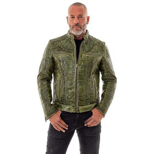 Green Crocodile Leather Jacket Men