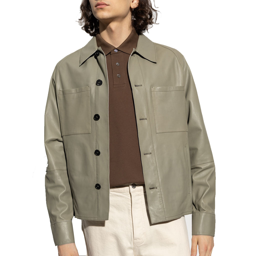 Stylish New Green Men's Button-Down Leather Shirt
