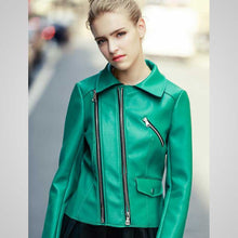 Load image into Gallery viewer, Green Washed Women’s Leather Jacket
