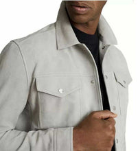 Load image into Gallery viewer, Grey Suede Leather Shirt Jacket for Men
