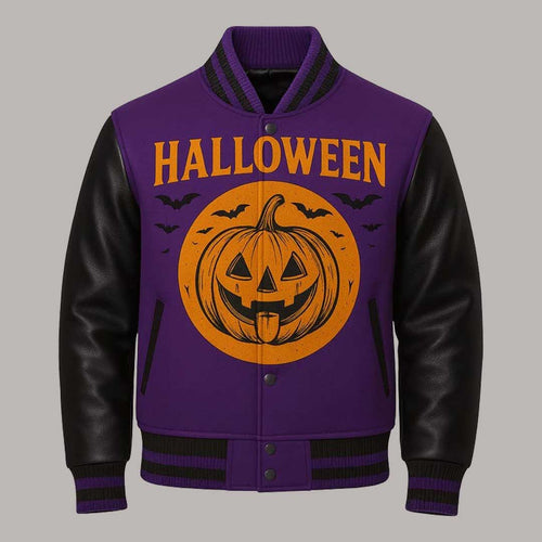 Halloween Purple Varsity Leather Jacket - Glory Store UK