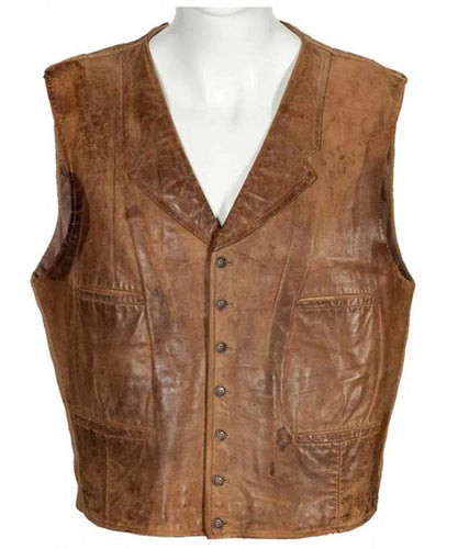 John Wayne The Cowboys Distressed Brown Leather Vest